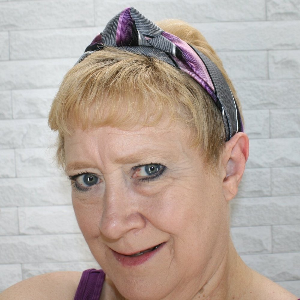 HAND CRAFTED Purple Gray Knotted Headband Stripe Necktie Hair Accessory